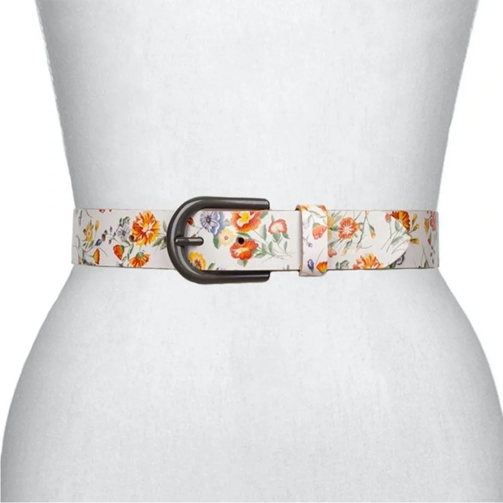 Patricia Nash Vietri Leather Belt Mini Meadows Floral Print Ivory Small NWT - Picture 2 of 9